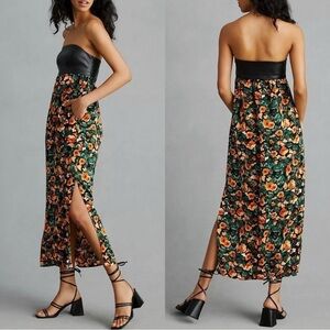 Anthropologie Black and Orange Floral Dress